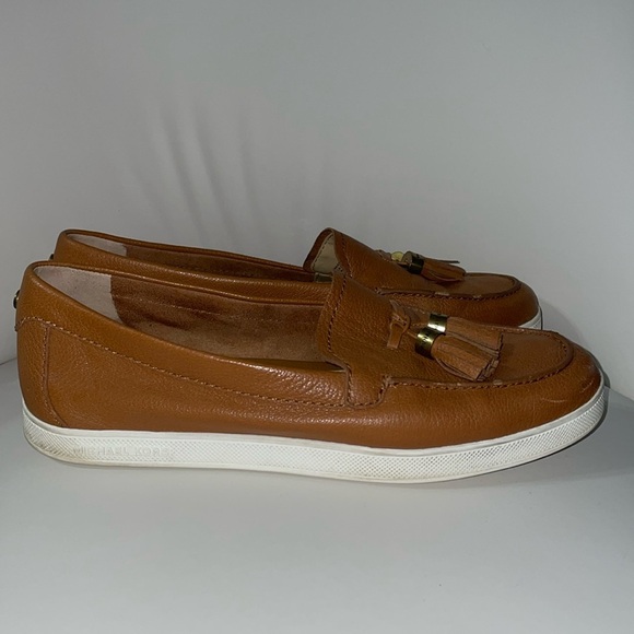MICHAEL Michael Kors Callahan Camel Leather Tassel Moccasin Slip on Loafer 8 M - Picture 1 of 12